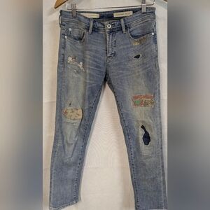 Anthropologie Blue Straight Leg Jeans with Patchwork